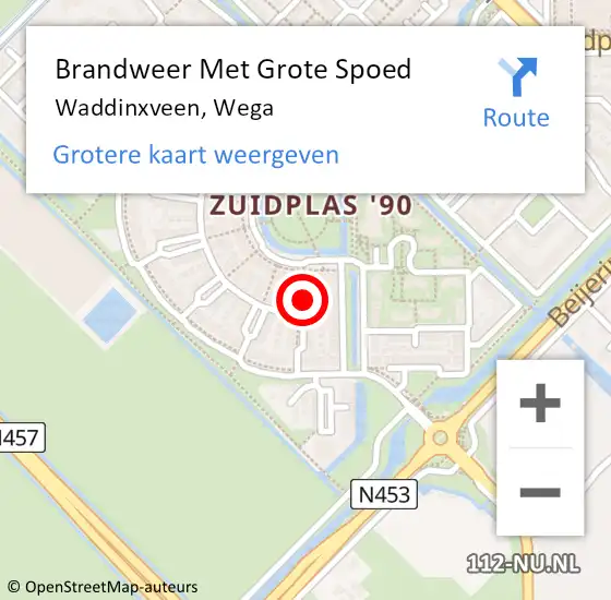 Locatie op kaart van de 112 melding: Brandweer Met Grote Spoed Naar Waddinxveen, Wega op 1 november 2015 15:49