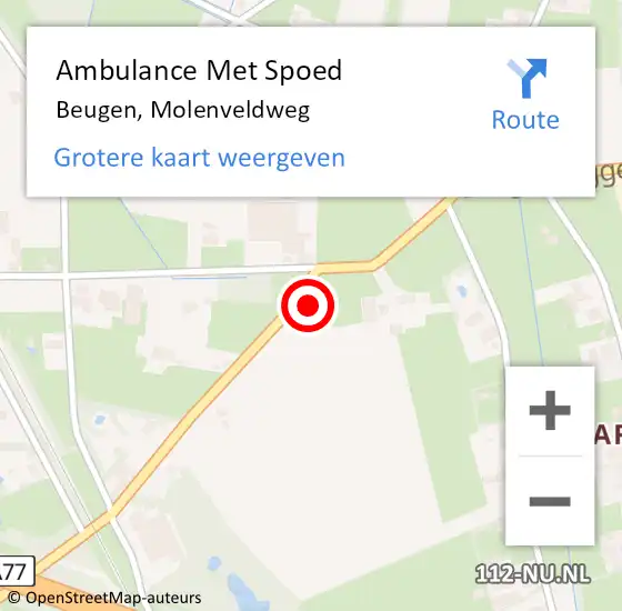 Locatie op kaart van de 112 melding: Ambulance Met Spoed Naar Beugen, Molenveldweg op 1 november 2015 17:04