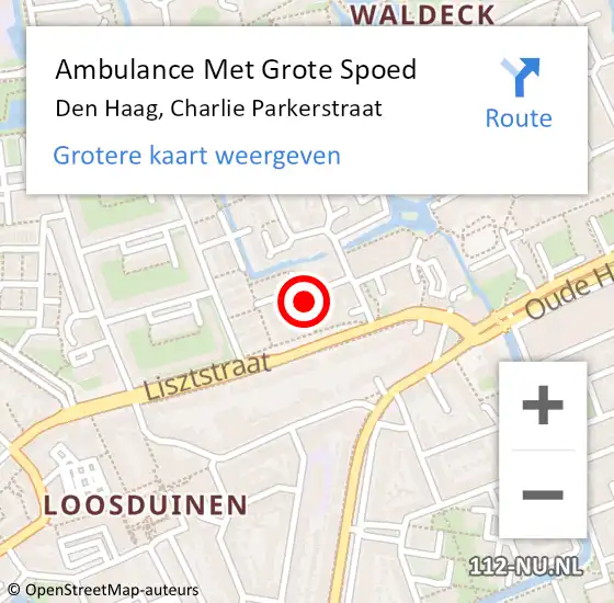 Locatie op kaart van de 112 melding: Ambulance Met Grote Spoed Naar Den Haag, Charlie Parkerstraat op 1 november 2015 20:05