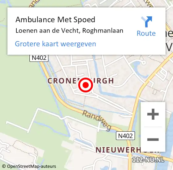 Locatie op kaart van de 112 melding: Ambulance Met Spoed Naar Loenen aan de Vecht, Roghmanlaan op 1 november 2015 22:59