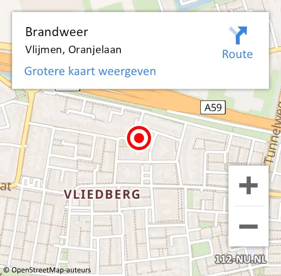 Locatie op kaart van de 112 melding: Brandweer Vlijmen, Oranjelaan op 2 november 2015 01:01