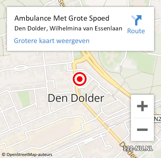 Locatie op kaart van de 112 melding: Ambulance Met Grote Spoed Naar Den Dolder, Wilhelmina van Essenlaan op 2 november 2015 01:03