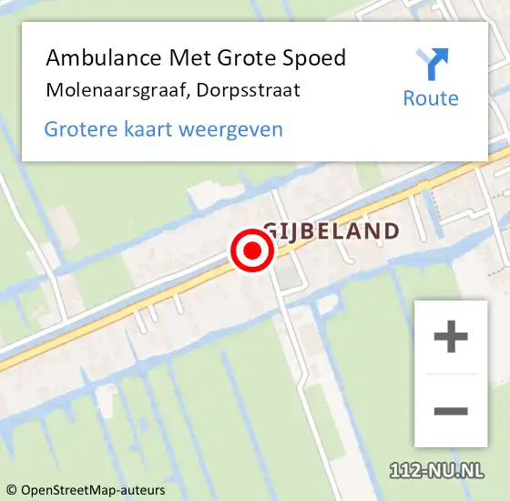 Locatie op kaart van de 112 melding: Ambulance Met Grote Spoed Naar Molenaarsgraaf, Dorpsstraat op 2 november 2015 02:29