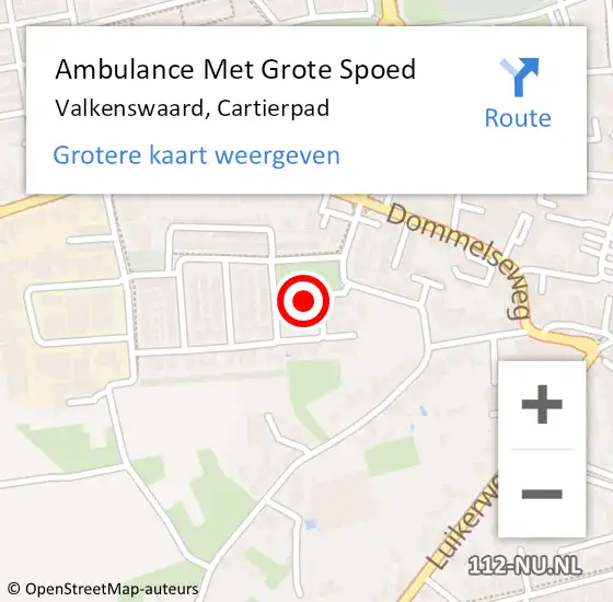 Locatie op kaart van de 112 melding: Ambulance Met Grote Spoed Naar Valkenswaard, Cartierpad op 2 november 2015 04:48