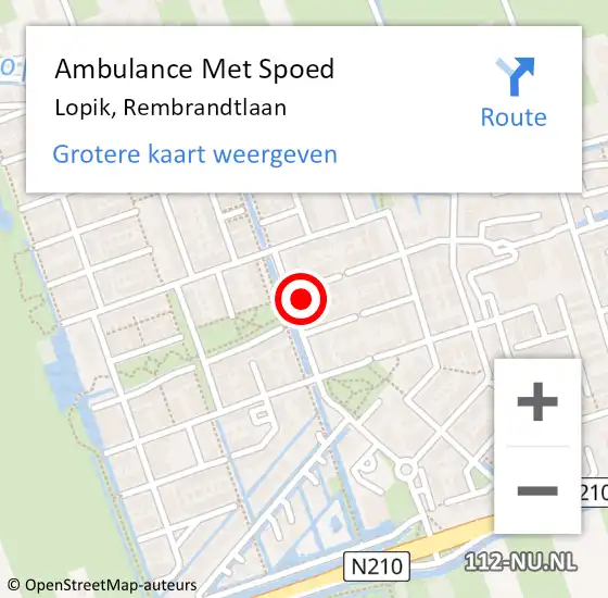 Locatie op kaart van de 112 melding: Ambulance Met Spoed Naar Lopik, Rembrandtlaan op 2 november 2015 06:41