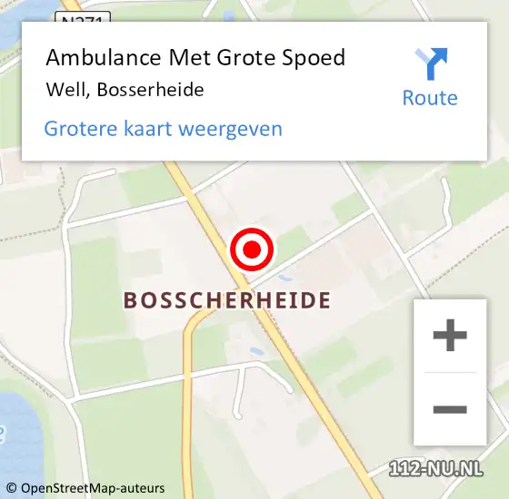 Locatie op kaart van de 112 melding: Ambulance Met Grote Spoed Naar Well, Bosserheide op 2 november 2015 10:07