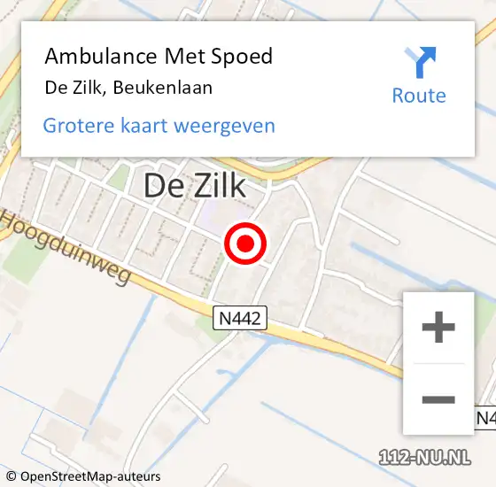 Locatie op kaart van de 112 melding: Ambulance Met Spoed Naar De Zilk, Beukenlaan op 2 november 2015 11:26