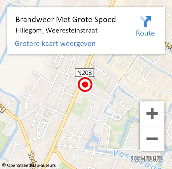 Locatie op kaart van de 112 melding: Brandweer Met Grote Spoed Naar Hillegom, Weeresteinstraat op 2 november 2015 12:24