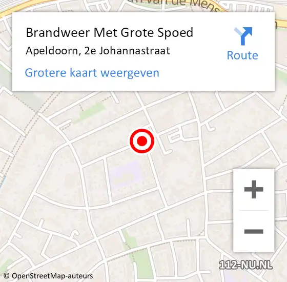 Locatie op kaart van de 112 melding: Brandweer Met Grote Spoed Naar Apeldoorn, 2e Johannastraat op 25 november 2013 17:27