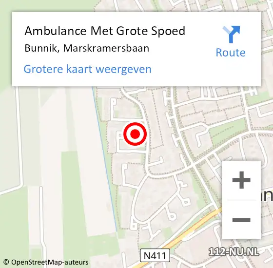 Locatie op kaart van de 112 melding: Ambulance Met Grote Spoed Naar Bunnik, Marskramersbaan op 2 november 2015 14:13