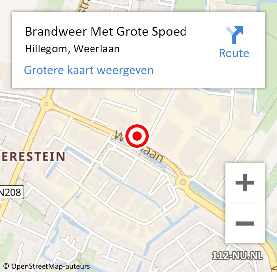 Locatie op kaart van de 112 melding: Brandweer Met Grote Spoed Naar Hillegom, Weerlaan op 25 november 2013 17:37