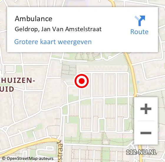 Locatie op kaart van de 112 melding: Ambulance Geldrop, Jan Van Amstelstraat op 2 november 2015 15:32