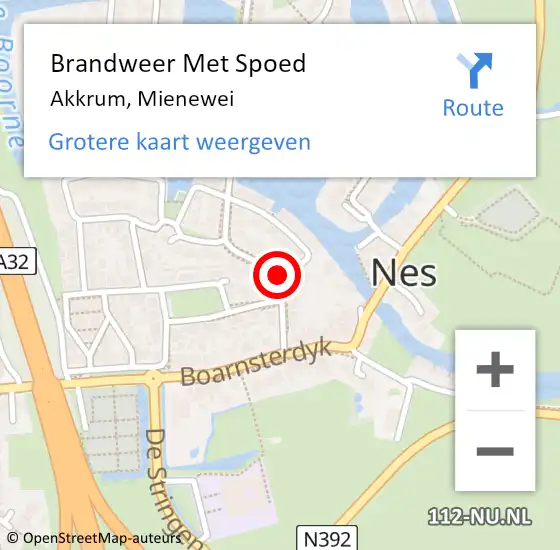 Locatie op kaart van de 112 melding: Brandweer Met Spoed Naar Akkrum, Mienewei op 2 november 2015 15:41