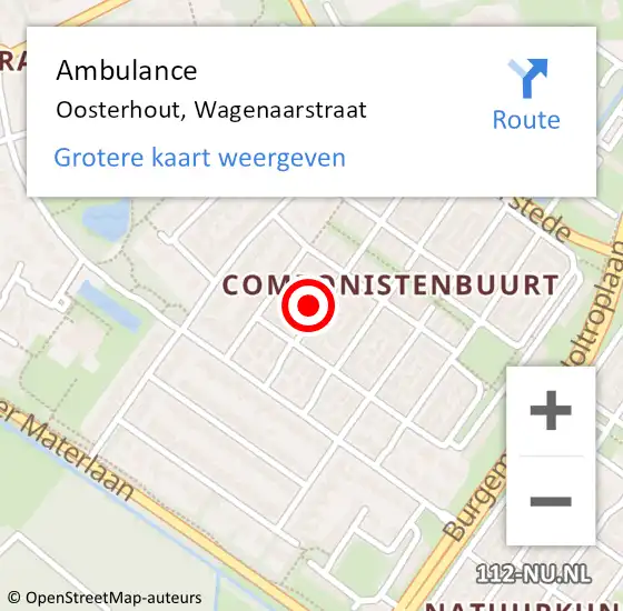Locatie op kaart van de 112 melding: Ambulance Oosterhout, Wagenaarstraat op 2 november 2015 15:48