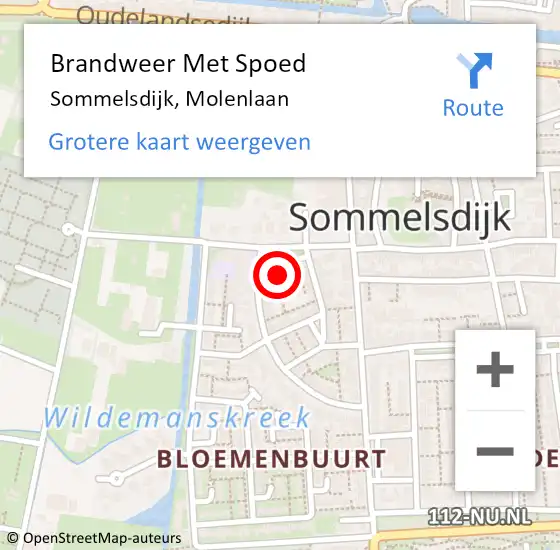 Locatie op kaart van de 112 melding: Brandweer Met Spoed Naar Sommelsdijk, Molenlaan op 2 november 2015 16:16