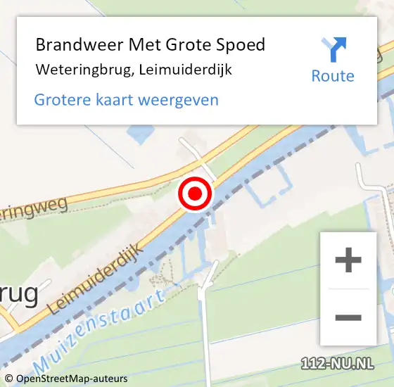 Locatie op kaart van de 112 melding: Brandweer Met Grote Spoed Naar Weteringbrug, Leimuiderdijk op 2 november 2015 16:20