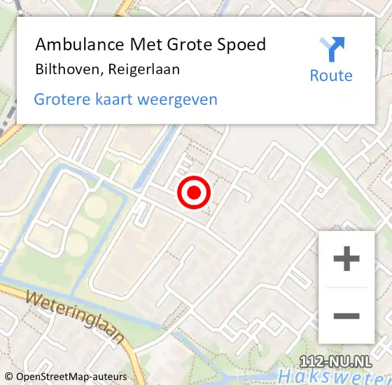 Locatie op kaart van de 112 melding: Ambulance Met Grote Spoed Naar Bilthoven, Reigerlaan op 2 november 2015 18:06