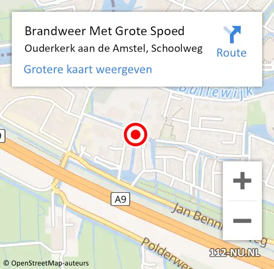 Locatie op kaart van de 112 melding: Brandweer Met Grote Spoed Naar Ouderkerk aan de Amstel, Schoolweg op 2 november 2015 18:39