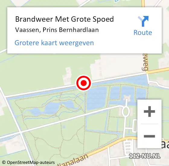 Locatie op kaart van de 112 melding: Brandweer Met Grote Spoed Naar Vaassen, Prins Bernhardlaan op 2 november 2015 18:48