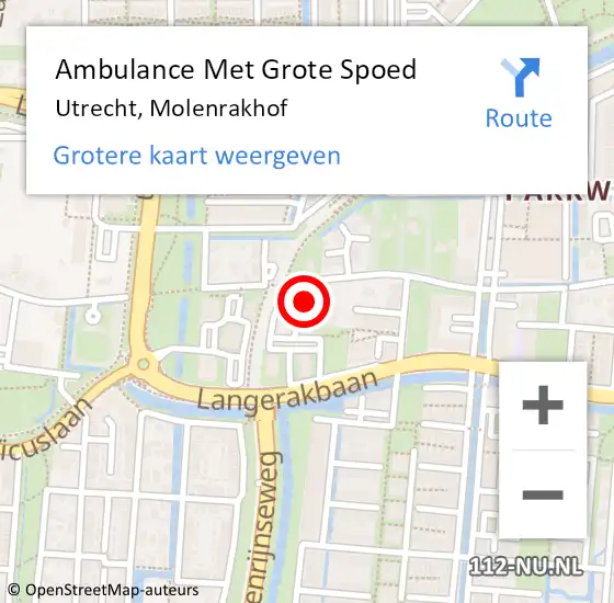 Locatie op kaart van de 112 melding: Ambulance Met Grote Spoed Naar Utrecht, Molenrakhof op 3 november 2015 00:47