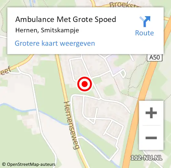 Locatie op kaart van de 112 melding: Ambulance Met Grote Spoed Naar Hernen, Smitskampje op 25 november 2013 18:14