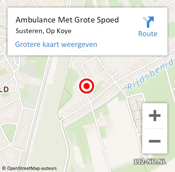 Locatie op kaart van de 112 melding: Ambulance Met Grote Spoed Naar Susteren, Op Koye op 3 november 2015 07:00