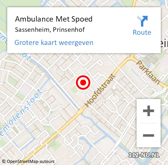 Locatie op kaart van de 112 melding: Ambulance Met Spoed Naar Sassenheim, Prinsenhof op 3 november 2015 08:21