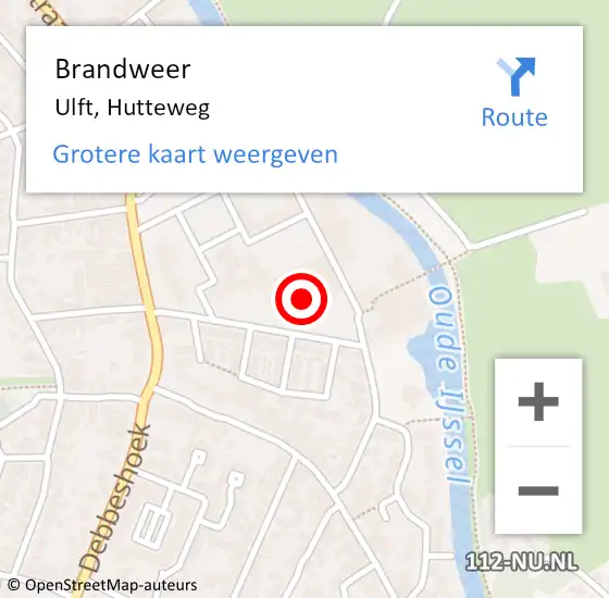 Locatie op kaart van de 112 melding: Brandweer Ulft, Hutteweg op 3 november 2015 08:24