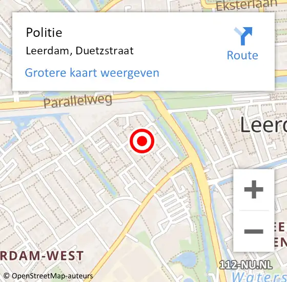 Locatie op kaart van de 112 melding: Politie Leerdam, Duetzstraat op 3 november 2015 08:34