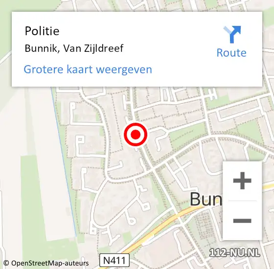 Locatie op kaart van de 112 melding: Politie Bunnik, Van Zijldreef op 3 november 2015 08:41