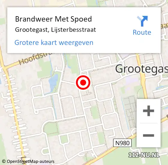 Locatie op kaart van de 112 melding: Brandweer Met Spoed Naar Grootegast, Lijsterbesstraat op 3 november 2015 09:05