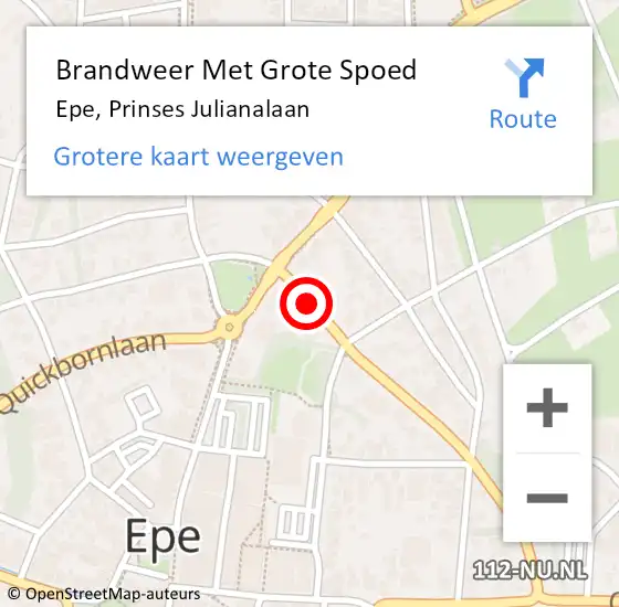 Locatie op kaart van de 112 melding: Brandweer Met Grote Spoed Naar Epe, Prinses Julianalaan op 3 november 2015 09:10