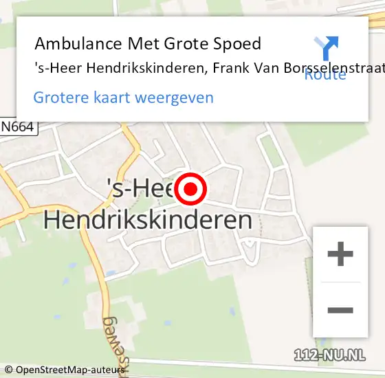 Locatie op kaart van de 112 melding: Ambulance Met Grote Spoed Naar 's-Heer Hendrikskinderen, Frank Van Borsselenstraat op 3 november 2015 10:37