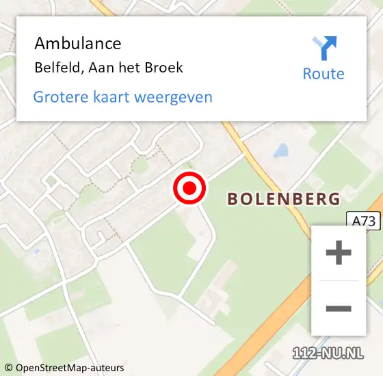 Locatie op kaart van de 112 melding: Ambulance Belfeld, Aan het Broek op 3 november 2015 11:27