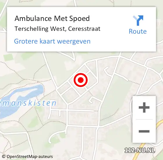 Locatie op kaart van de 112 melding: Ambulance Met Spoed Naar Terschelling West, Ceresstraat op 25 november 2013 19:38