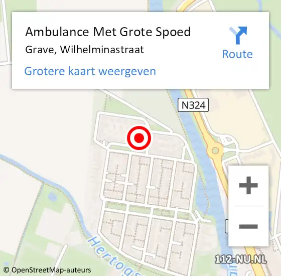 Locatie op kaart van de 112 melding: Ambulance Met Grote Spoed Naar Grave, Wilhelminastraat op 3 november 2015 19:48