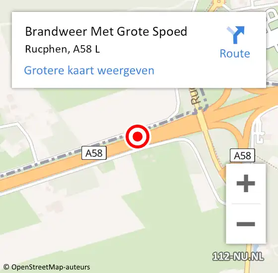 Locatie op kaart van de 112 melding: Brandweer Met Grote Spoed Naar Rucphen, A58 L op 3 november 2015 23:03