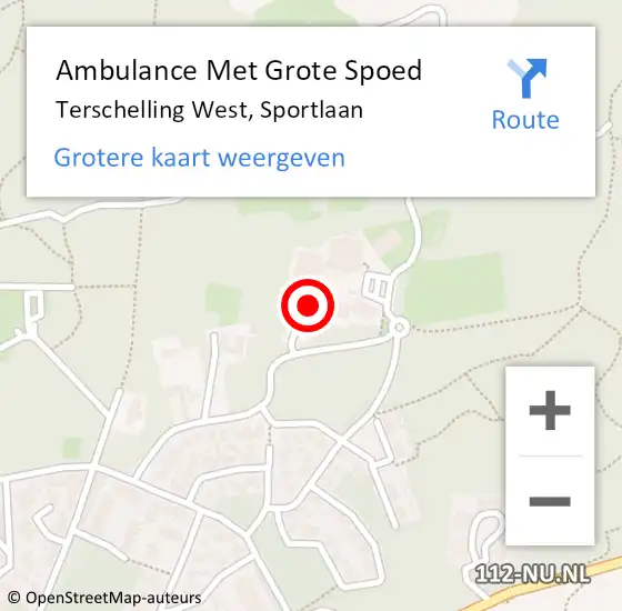 Locatie op kaart van de 112 melding: Ambulance Met Grote Spoed Naar Terschelling West, Sportlaan op 4 november 2015 01:00