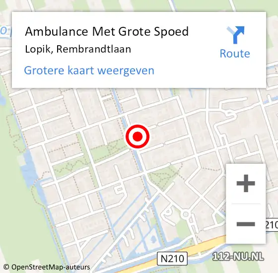 Locatie op kaart van de 112 melding: Ambulance Met Grote Spoed Naar Lopik, Rembrandtlaan op 4 november 2015 06:40