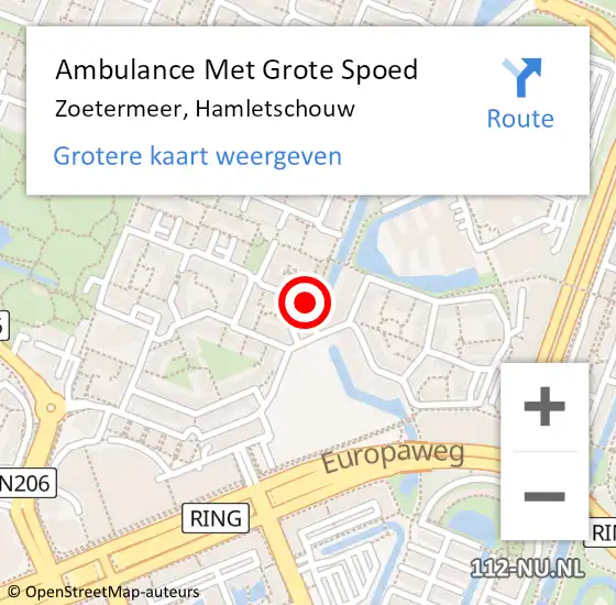 Locatie op kaart van de 112 melding: Ambulance Met Grote Spoed Naar Zoetermeer, Hamletschouw op 4 november 2015 07:45