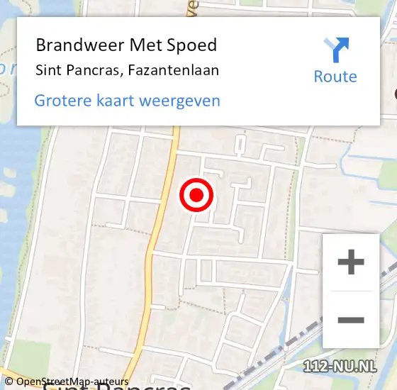 Locatie op kaart van de 112 melding: Brandweer Met Spoed Naar Sint Pancras, Fazantenlaan op 4 november 2015 10:08