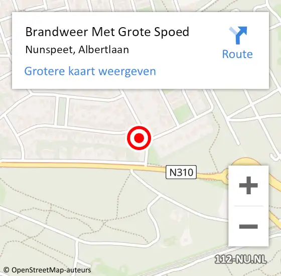 Locatie op kaart van de 112 melding: Brandweer Met Grote Spoed Naar Nunspeet, Albertlaan op 4 november 2015 11:43