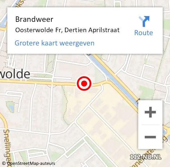 Locatie op kaart van de 112 melding: Brandweer Oosterwolde Fr, Dertien Aprilstraat op 25 november 2013 20:55