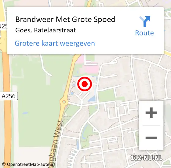 Locatie op kaart van de 112 melding: Brandweer Met Grote Spoed Naar Goes, Ratelaarstraat op 4 november 2015 12:03