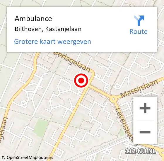 Locatie op kaart van de 112 melding: Ambulance Bilthoven, Kastanjelaan op 4 november 2015 13:21