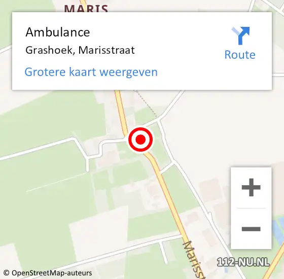Locatie op kaart van de 112 melding: Ambulance Grashoek, Marisstraat op 4 november 2015 13:45
