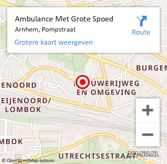 Locatie op kaart van de 112 melding: Ambulance Met Grote Spoed Naar Arnhem, Pompstraat op 4 november 2015 15:24