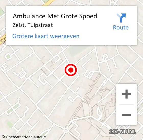 Locatie op kaart van de 112 melding: Ambulance Met Grote Spoed Naar Zeist, Tulpstraat op 4 november 2015 16:58
