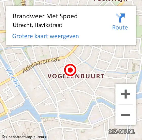 Locatie op kaart van de 112 melding: Brandweer Met Spoed Naar Utrecht, Havikstraat op 4 november 2015 18:53