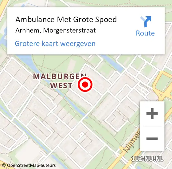 Locatie op kaart van de 112 melding: Ambulance Met Grote Spoed Naar Arnhem, Morgensterstraat op 4 november 2015 19:22